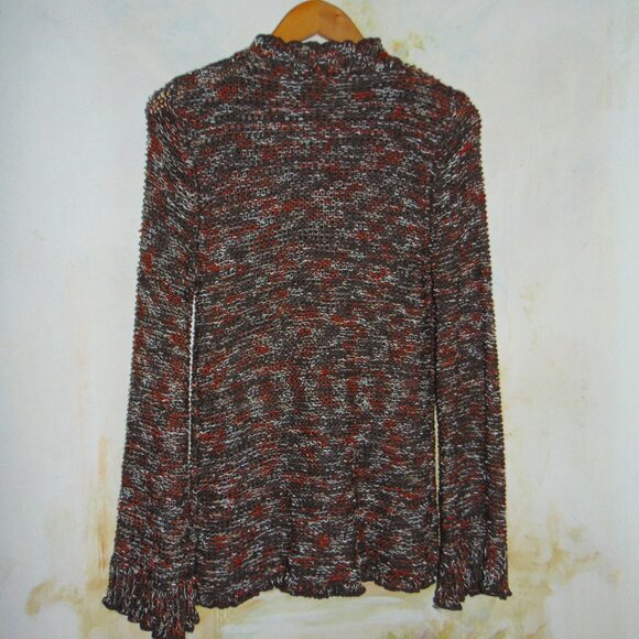 BCBG MaxAzria Cardigan Sweater Brown L Beaded Brass Button Chunky Knit Crochet - Picture 3 of 9